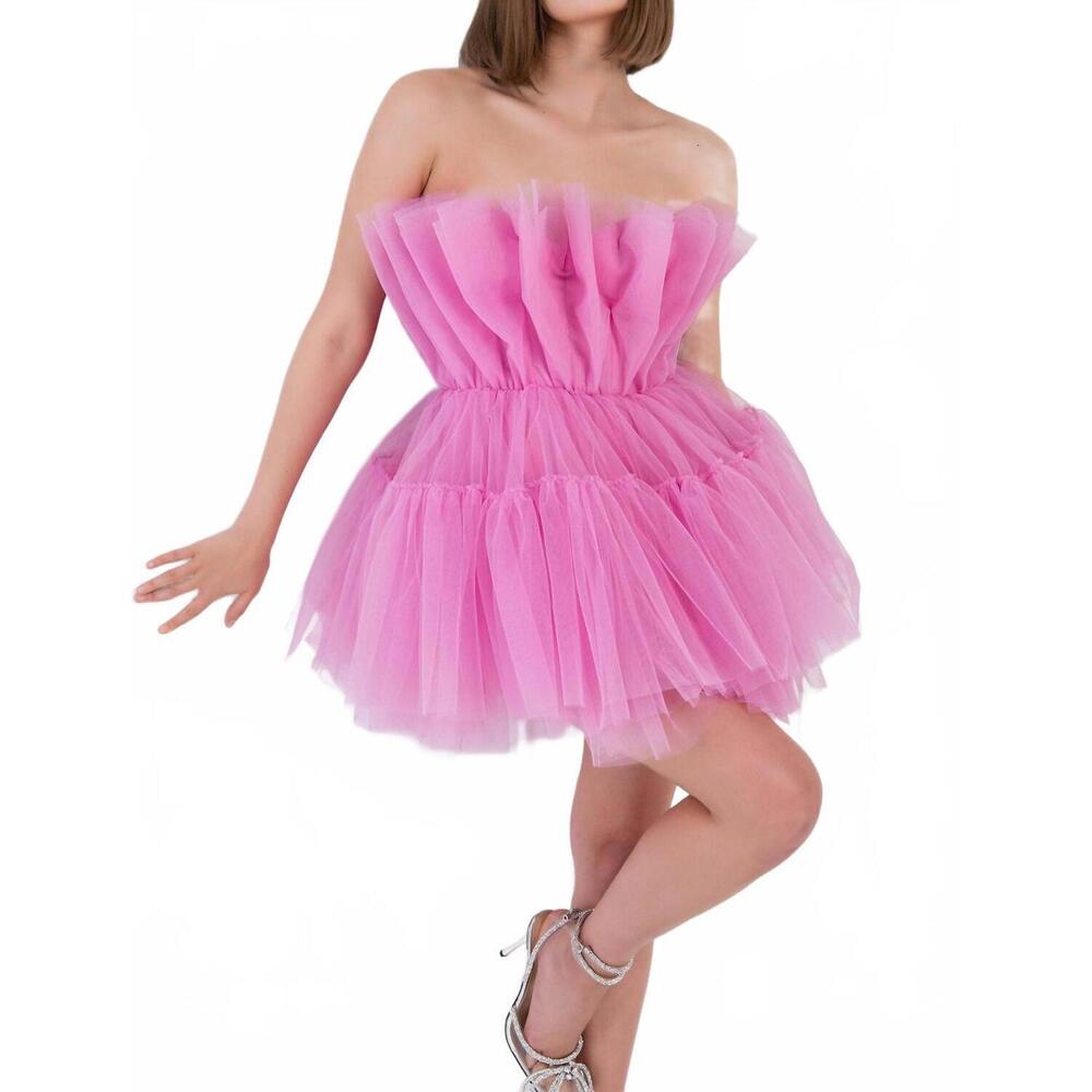 NEW KIKIRIKI zoey layered tulle loofa mini dress in pink